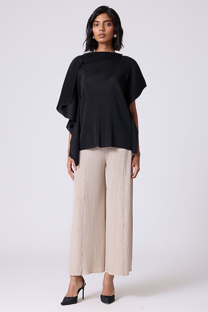 Black Polyester Pleated Top by Scarlet Sage at Pernia's Pop Up Shop