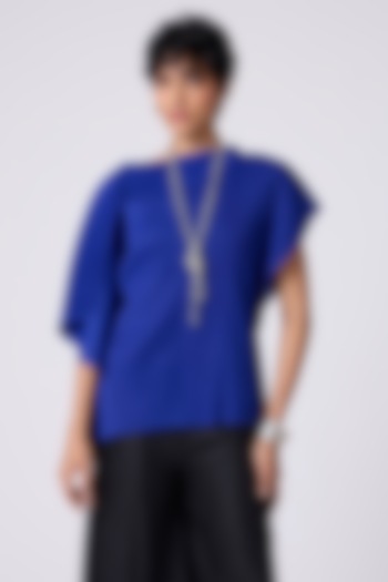 Royal Blue Polyester Pleated Top by Scarlet Sage at Pernia's Pop Up Shop