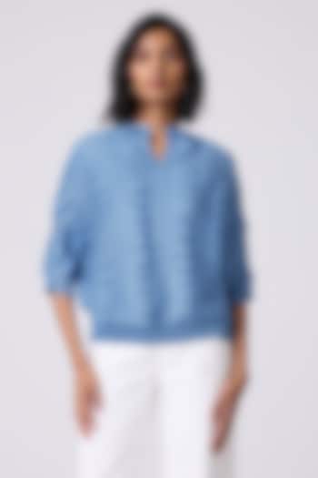 Cornflower Blue Polyester 3D Pleated Top by Scarlet Sage at Pernia's Pop Up Shop