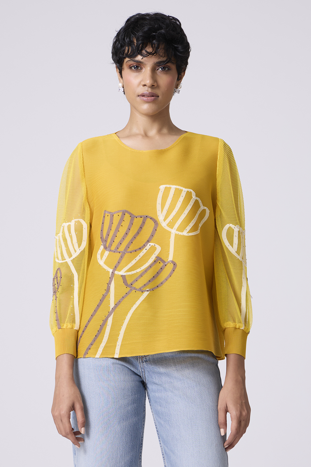 Yellow Polyester Floral Printed A-Line Top by Scarlet Sage at Pernia's Pop Up Shop