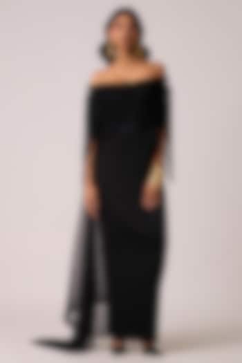Black Polyester Off-Shoulder Maxi Summer Dress by Scarlet Sage at Pernia's Pop Up Shop