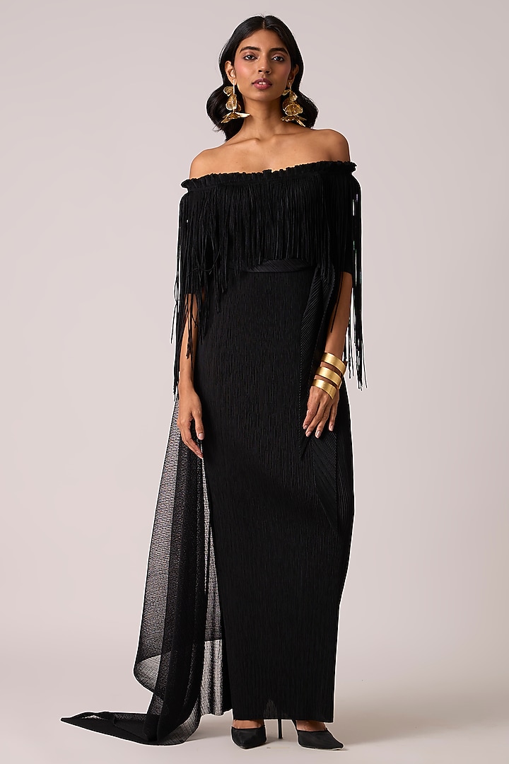 Black Polyester Off-Shoulder Maxi Summer Dress by Scarlet Sage at Pernia's Pop Up Shop