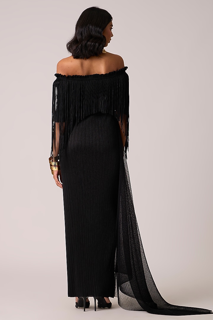 Black Polyester Off-Shoulder Maxi Summer Dress by Scarlet Sage at Pernia's Pop Up Shop