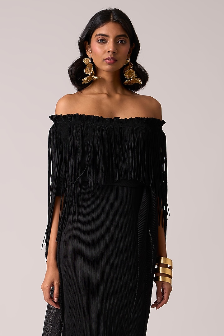 Black Polyester Off-Shoulder Maxi Summer Dress by Scarlet Sage at Pernia's Pop Up Shop