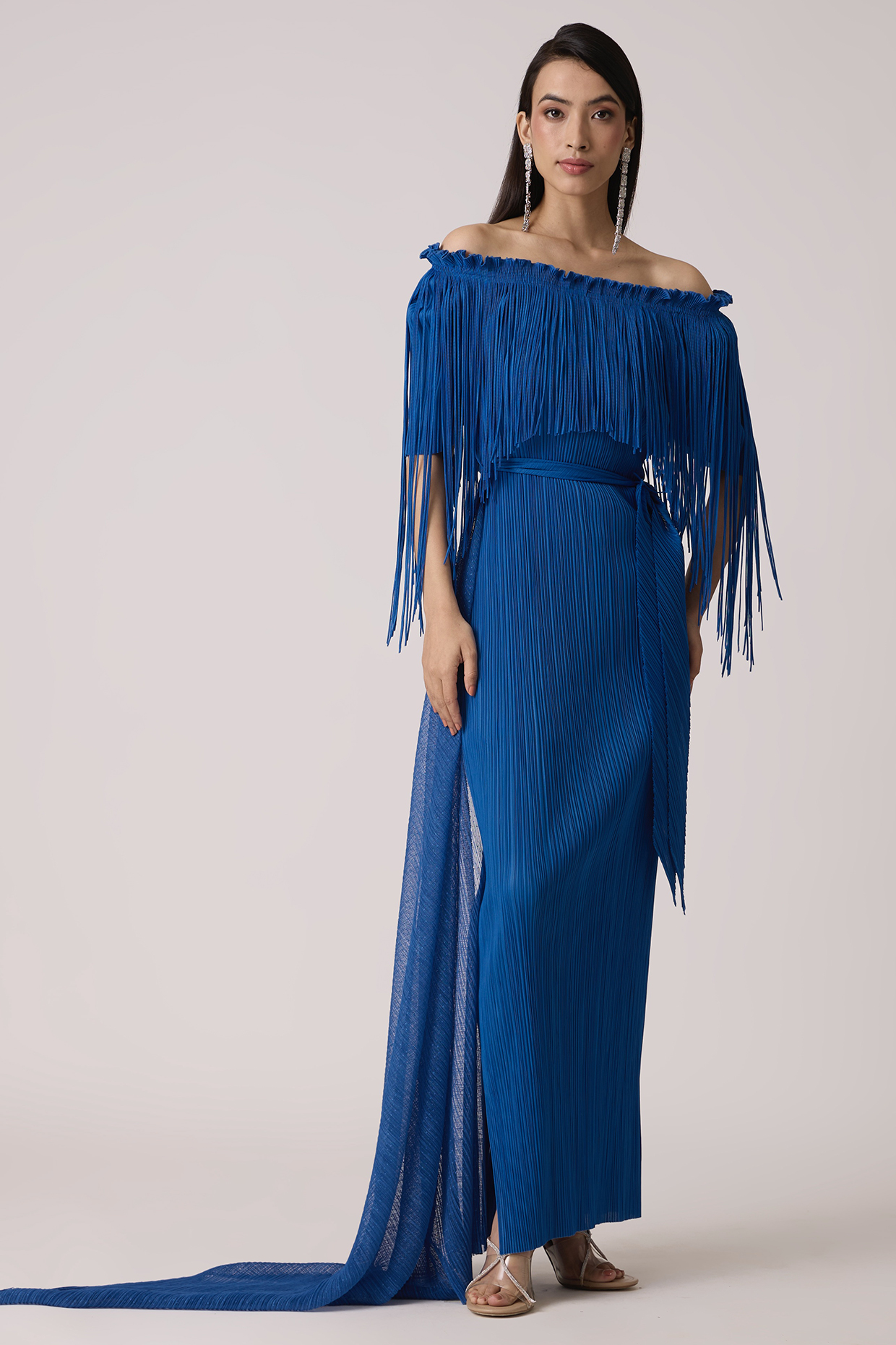 Azur Blue Polyester & Soft Net Maxi Summer Dress by Scarlet Sage at Pernia's Pop Up Shop