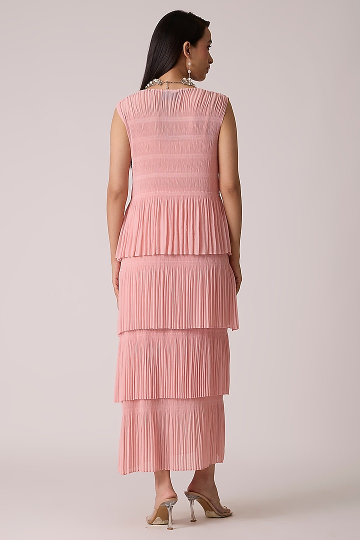 Peach Pink Polyester & Chiffon Tiered Summer Dress by Scarlet Sage at Pernia's Pop Up Shop