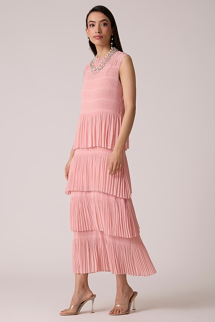 Peach Pink Polyester & Chiffon Tiered Summer Dress by Scarlet Sage at Pernia's Pop Up Shop