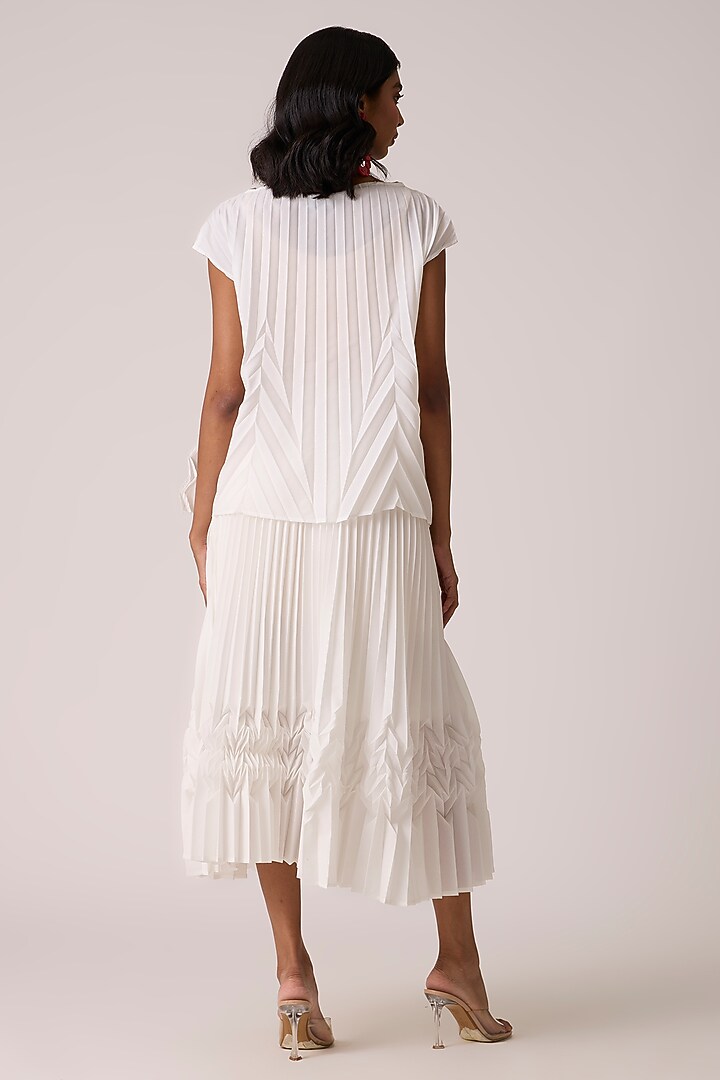 White Polyester Chevron Pleated Skirt Set by Scarlet Sage at Pernia's Pop Up Shop