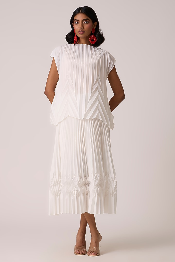 White Polyester Chevron Pleated Skirt Set by Scarlet Sage at Pernia's Pop Up Shop