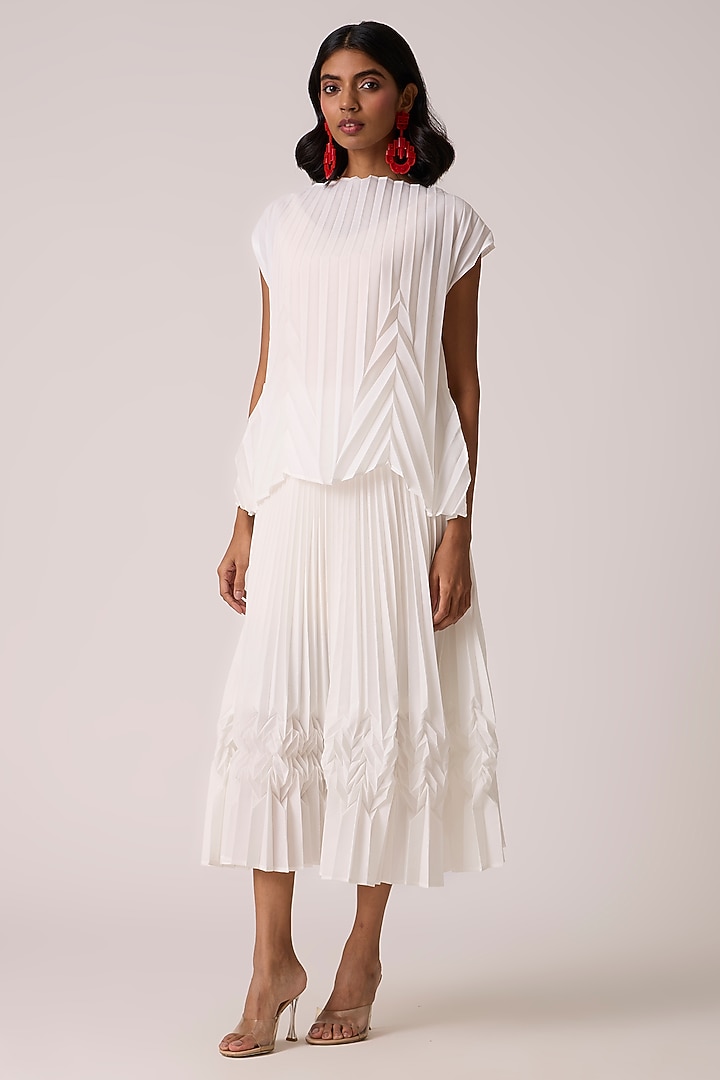 White Polyester Chevron Pleated Skirt Set by Scarlet Sage at Pernia's Pop Up Shop