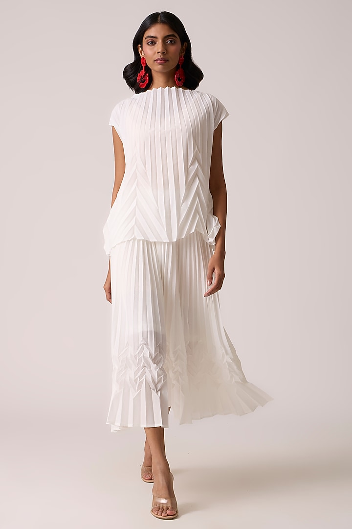 White Polyester Chevron Pleated Skirt Set by Scarlet Sage at Pernia's Pop Up Shop