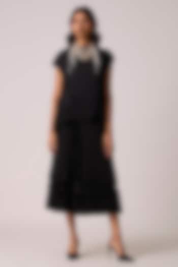 Black Polyester Chevron Pleated Skirt Set by Scarlet Sage at Pernia's Pop Up Shop