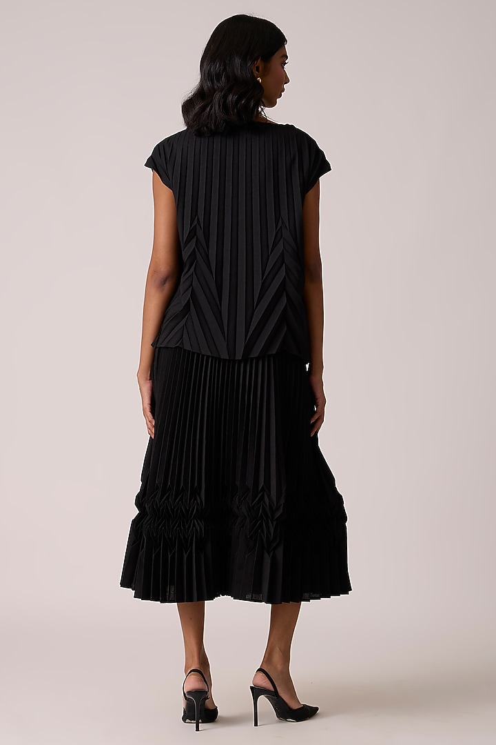 Black Polyester Chevron Pleated Skirt Set by Scarlet Sage at Pernia's Pop Up Shop