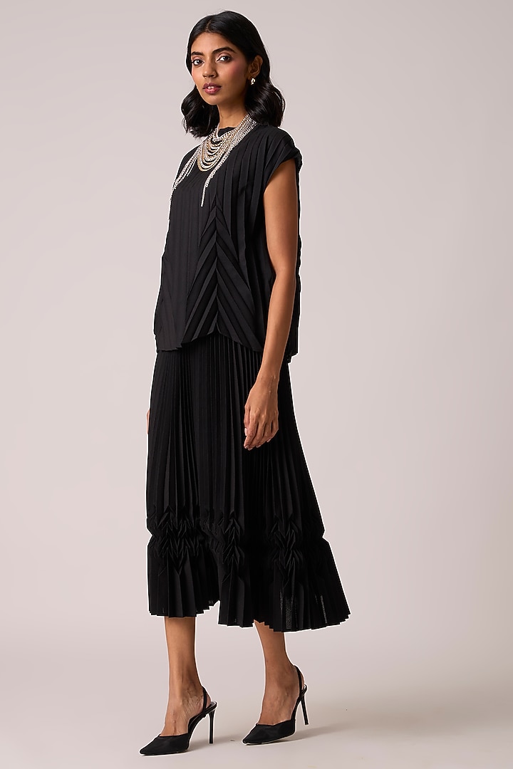 Black Polyester Chevron Pleated Skirt Set by Scarlet Sage at Pernia's Pop Up Shop