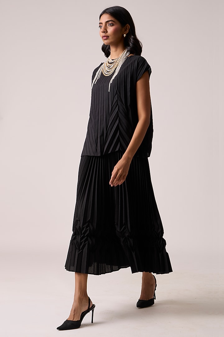 Black Polyester Chevron Pleated Skirt Set by Scarlet Sage at Pernia's Pop Up Shop