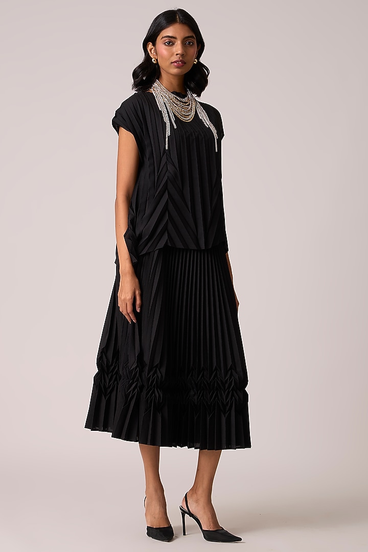 Black Polyester Chevron Pleated Skirt Set by Scarlet Sage at Pernia's Pop Up Shop