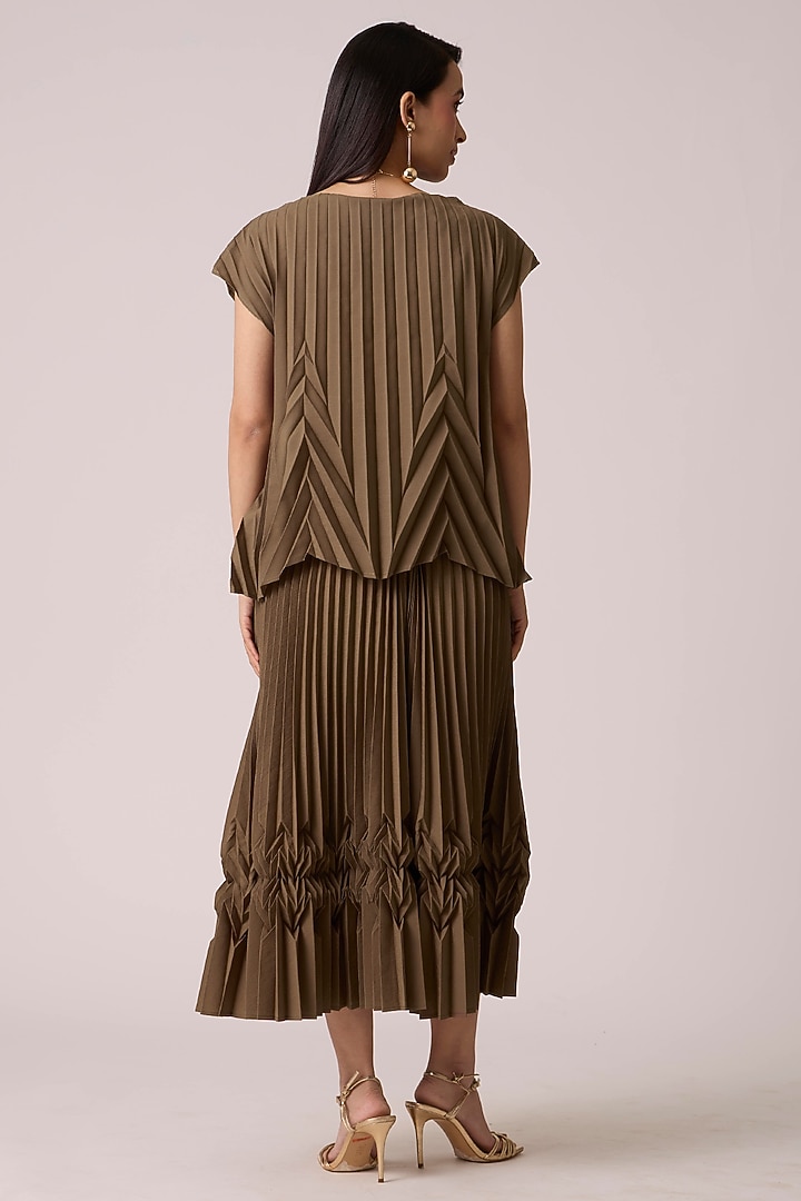 Dark Taupe Polyester Chevron Pleated Skirt Set by Scarlet Sage at Pernia's Pop Up Shop