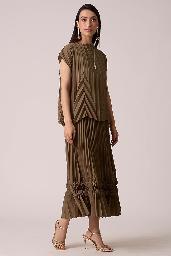 Dark Taupe Polyester Chevron Pleated Skirt Set by Scarlet Sage at Pernia's Pop Up Shop