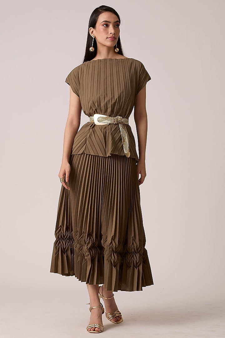 Dark Taupe Polyester Chevron Pleated Skirt Set by Scarlet Sage at Pernia's Pop Up Shop