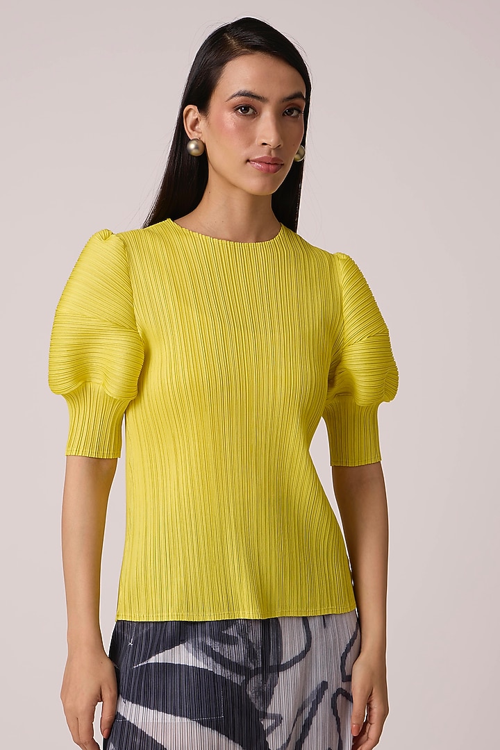Lemon Yellow Polyester Top by Scarlet Sage at Pernia's Pop Up Shop