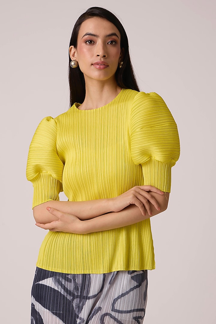 Lemon Yellow Polyester Top by Scarlet Sage at Pernia's Pop Up Shop