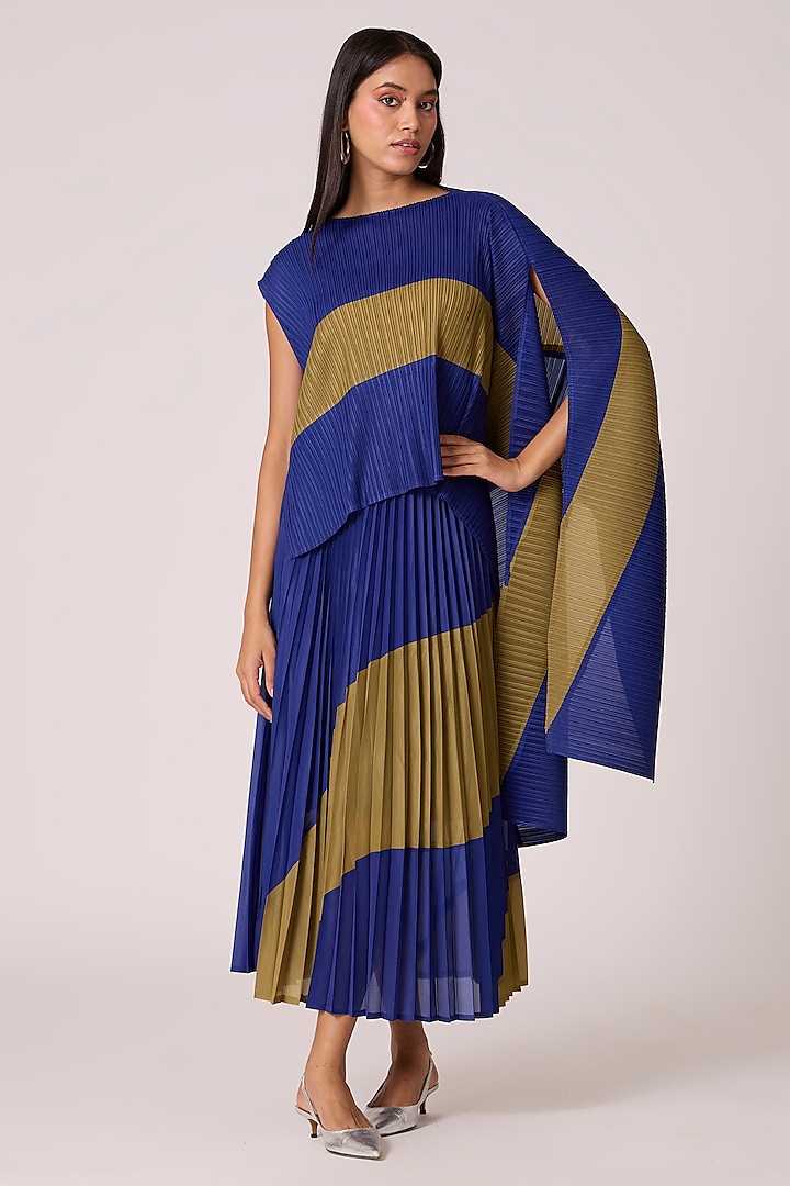 Midnight Blue Polyester Pleated Skirt Set by Scarlet Sage at Pernia's Pop Up Shop