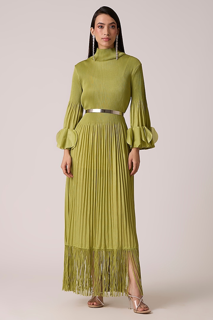 Pear Green Polyester Fringe Maxi Summer Dress by Scarlet Sage at Pernia's Pop Up Shop
