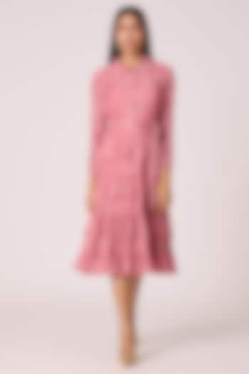 Old Rose Polyester Tiered Midi Shirt Summer Dress With Belt by Scarlet Sage at Pernia's Pop Up Shop