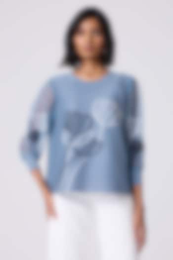 Cornflower Blue Polyester Floral Printed A-line Top by Scarlet Sage at Pernia's Pop Up Shop