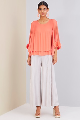 Coral Peach Appliqued Layered Top by Scarlet Sage