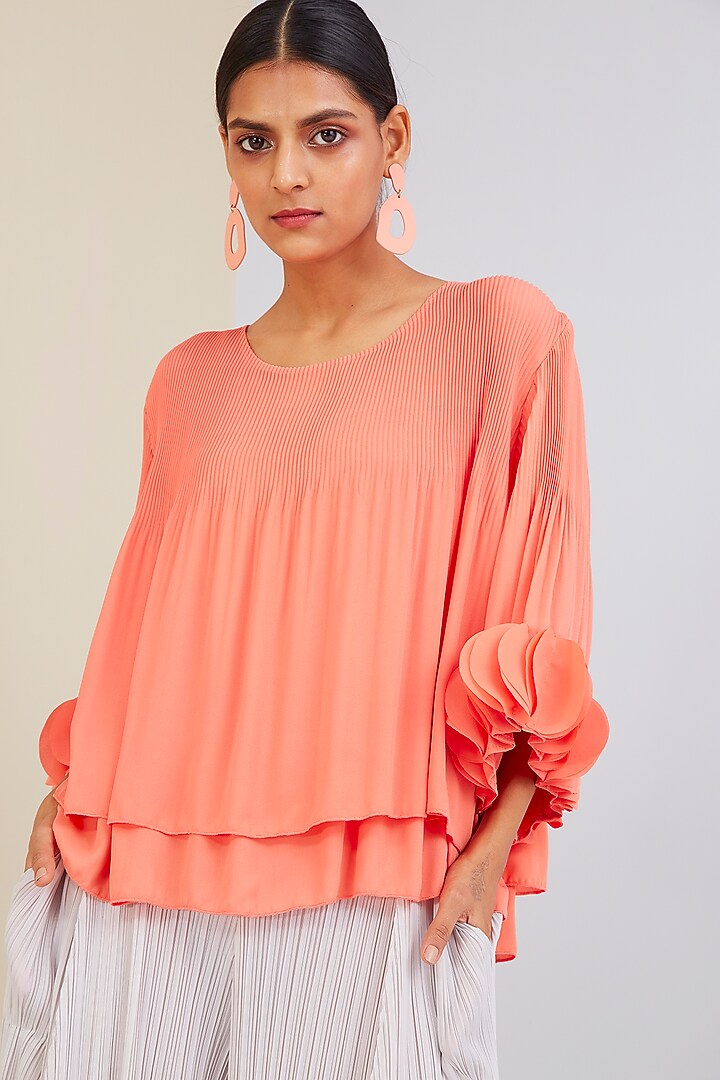 Coral Peach Appliqued Layered Top by Scarlet Sage at Pernia's Pop Up Shop