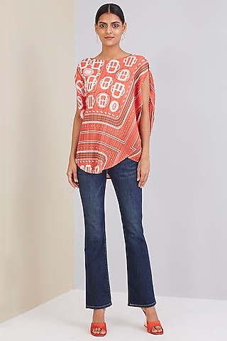 Coral Orange Printed Top by Scarlet Sage