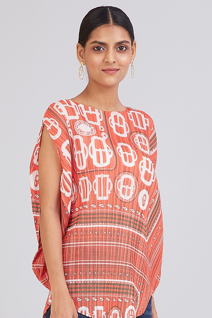 Coral Orange Printed Top by Scarlet Sage at Pernia's Pop Up Shop