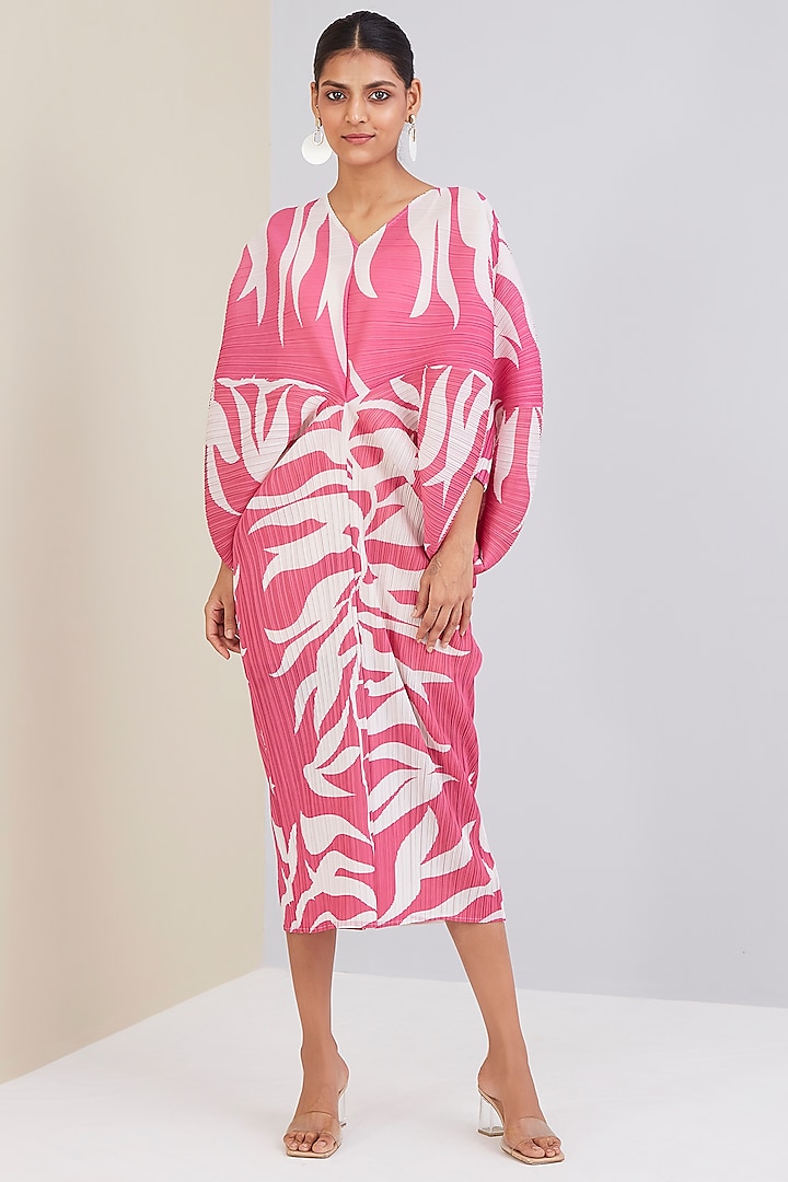 Pink & Ivory Polyester Printed Kaftan Dress by Scarlet Sage