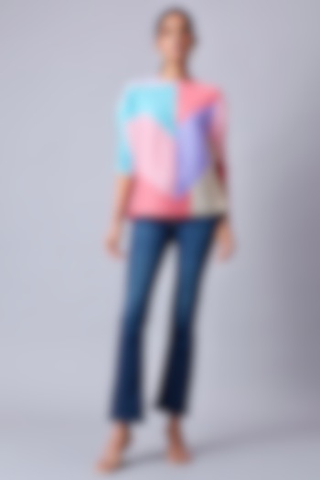 Pink Polyester Color Blocked Top by Scarlet Sage