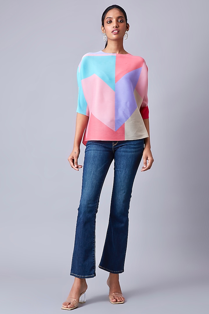 Pink Polyester Color Blocked Top by Scarlet Sage