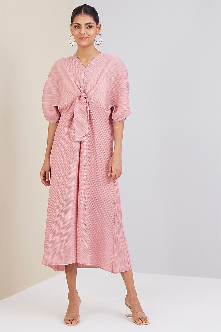 Blush Pink Polyester A-Line Kaftan Dress by Scarlet Sage