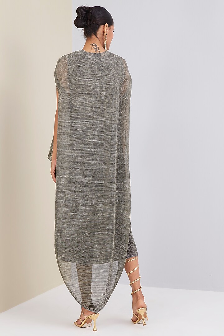 Silver Polyester Pleated Straight Summer Dress With Cape by Scarlet Sage at Pernia's Pop Up Shop