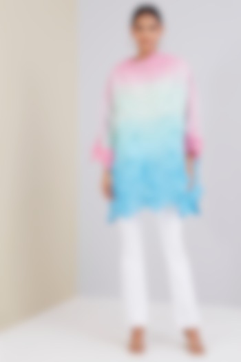 Aqua Blue Polyester Ombre Top by Scarlet Sage at Pernia's Pop Up Shop