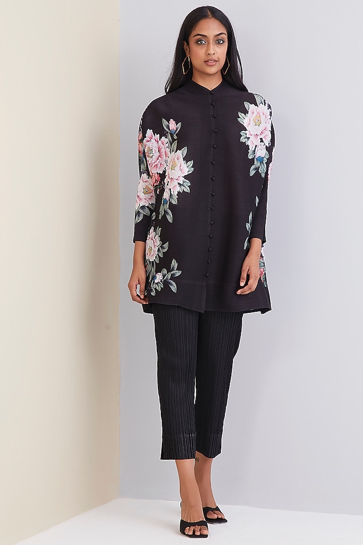 Black Embroidered Button-Down Top by Scarlet Sage