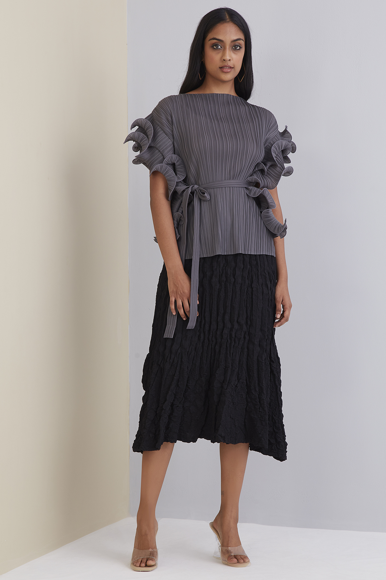 Black Polyester Mermaid Skirt by Scarlet Sage