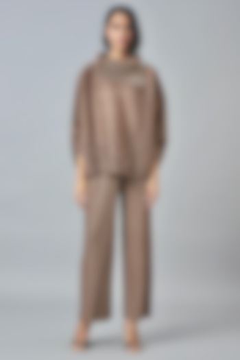 Taupe Polyester Pants by Scarlet Sage at Pernia's Pop Up Shop