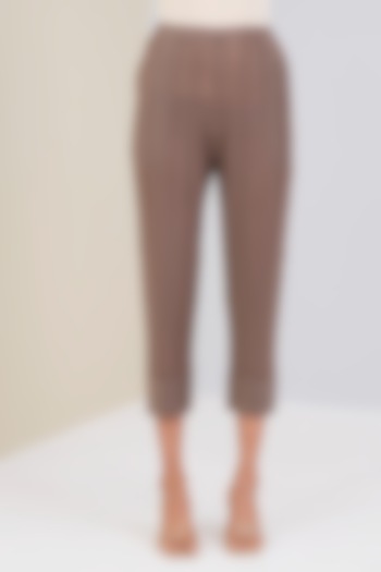 Taupe Polyester Ankle-length Pants by Scarlet Sage