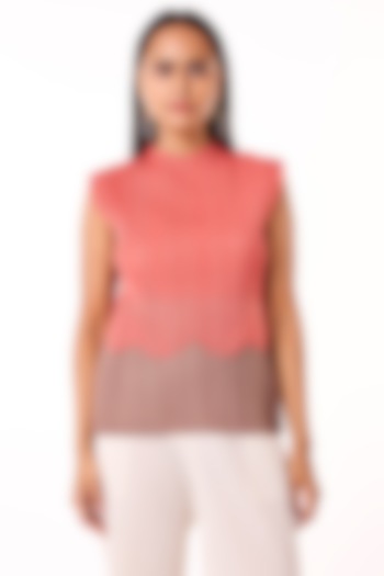 Coral & Taupe Polyester Top by Scarlet Sage at Pernia's Pop Up Shop