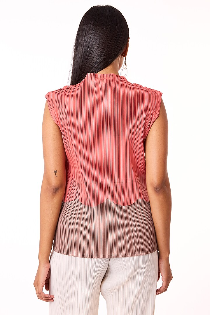 Coral & Taupe Polyester Top by Scarlet Sage at Pernia's Pop Up Shop