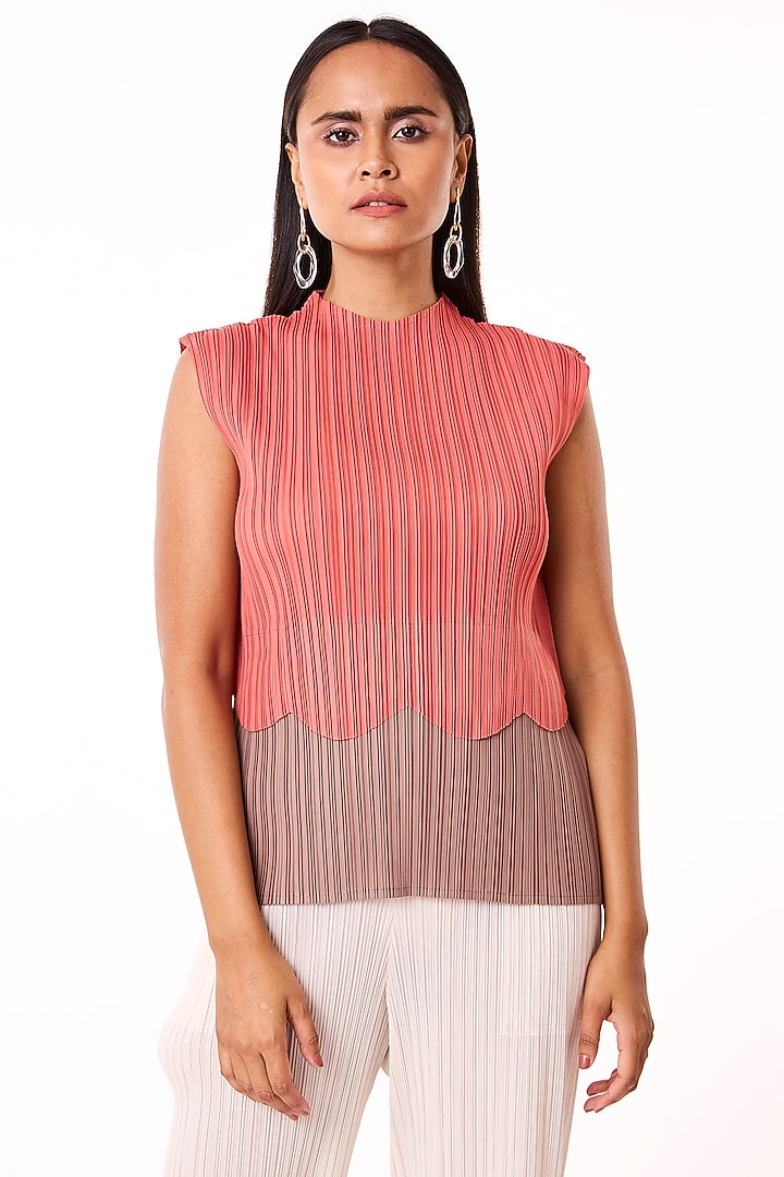 Coral & Taupe Polyester Top by Scarlet Sage at Pernia's Pop Up Shop