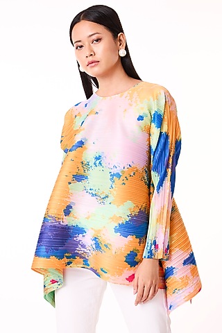Orange Polyester Asymmetric Top by Scarlet Sage