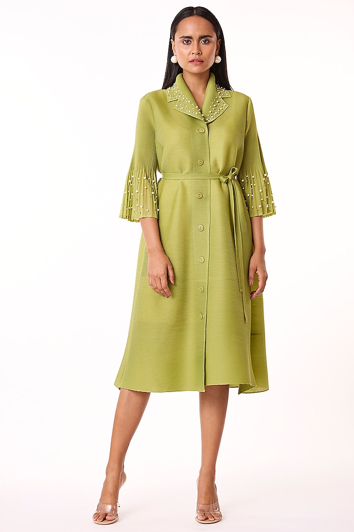 Pear Green Polyester Dress by Scarlet Sage