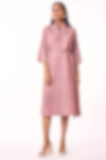 Ash Pink Polyester Embellished A-Line Shirt Dress by Scarlet Sage
