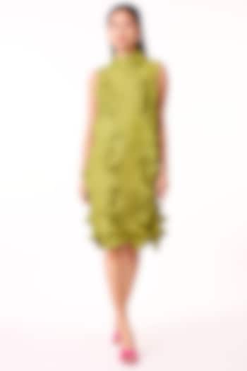 Pear Green Pleated Fabric & Polyester Summer Dress by Scarlet Sage at Pernia's Pop Up Shop